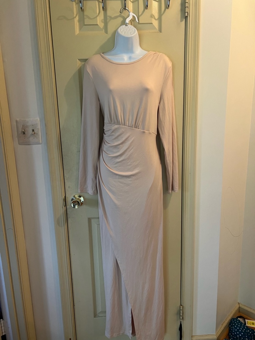 SHEIN Long Sleeve Ruched Maxi Dress in Nude Blush